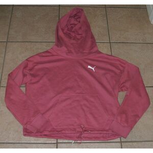 PUMA Dusty Rose Sz Large Cropped Hoodie Logo Sweatshirt Front Pocket NEW NWOT